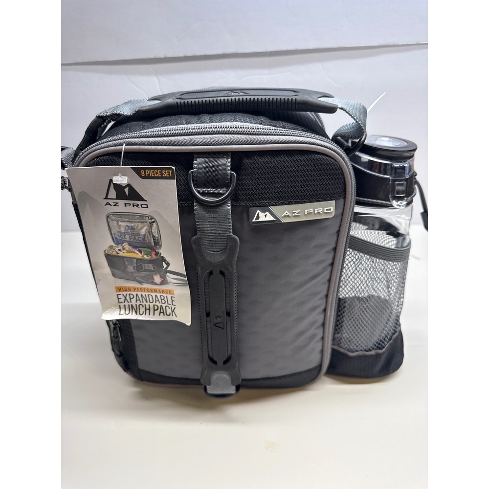 NWT AZ PRO HighPerformance Expandable LunchPack 8 Piece Set GrayBlack Cooler Bag